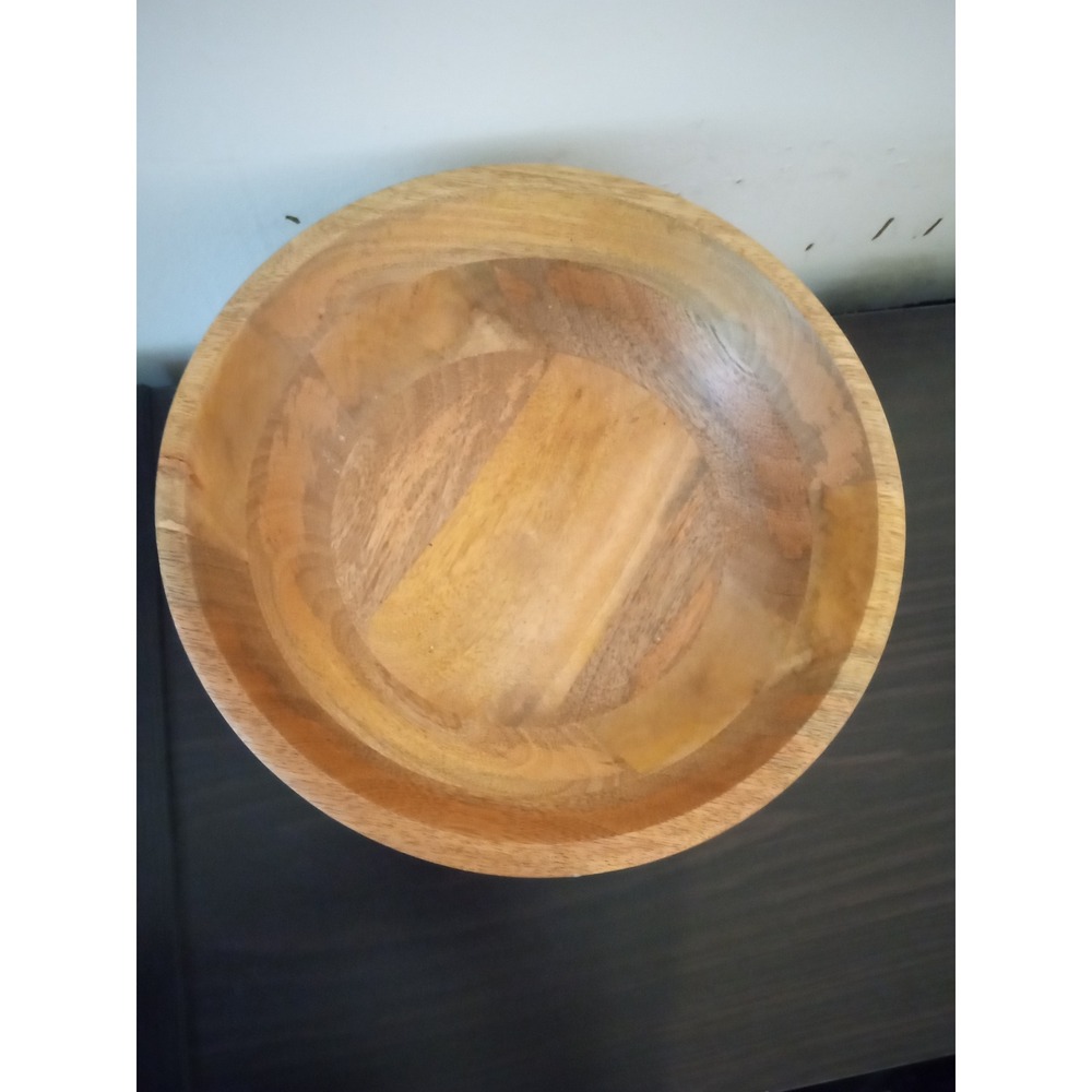 Wooden Pedestal Bowl with Pastel Bead Accents Natural Grain Centerpiece - Picture 3 of 5